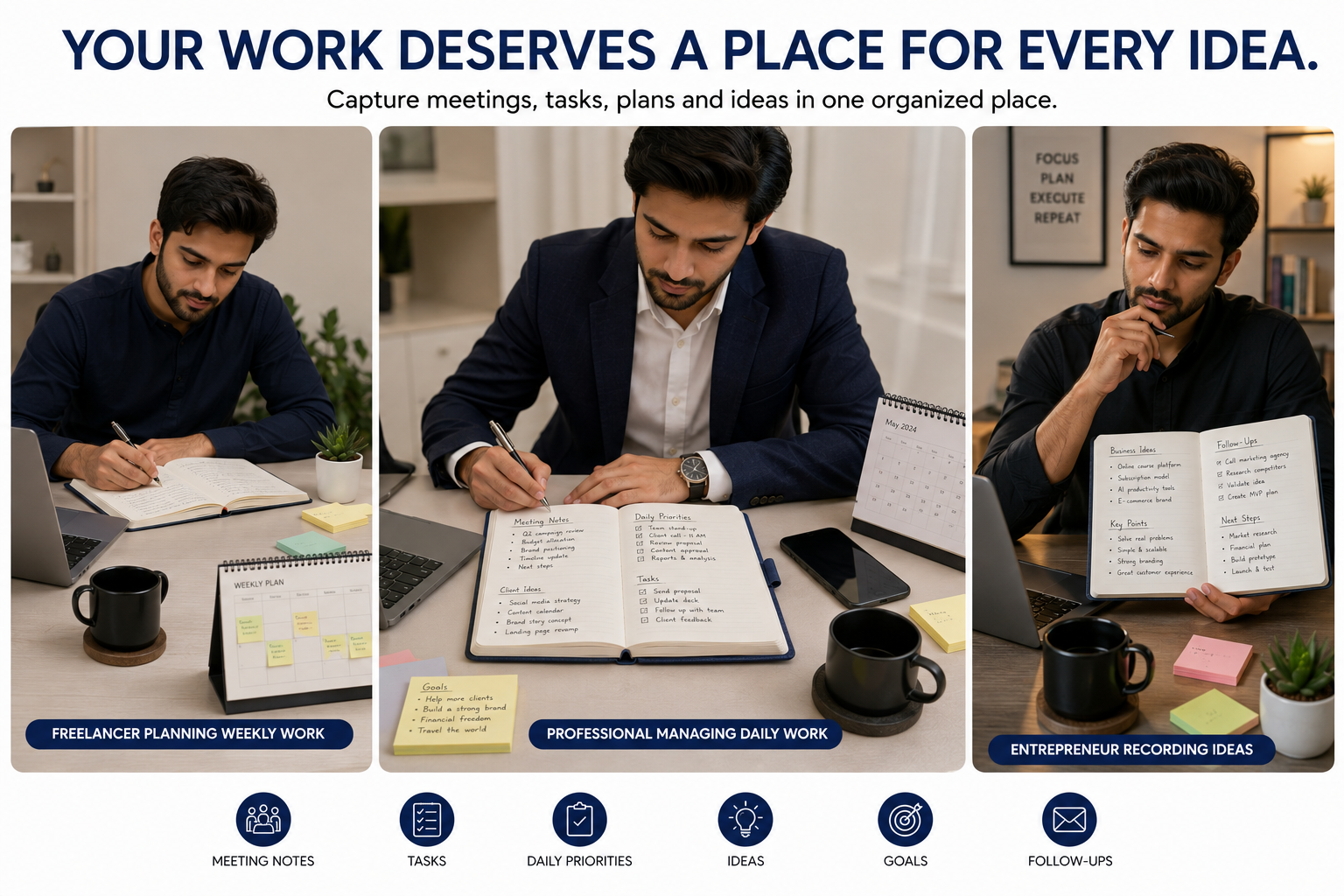 Premium Executive Notebook Gift Set with Pen – Textured Navy Journal for Business, Work, Study & Planning