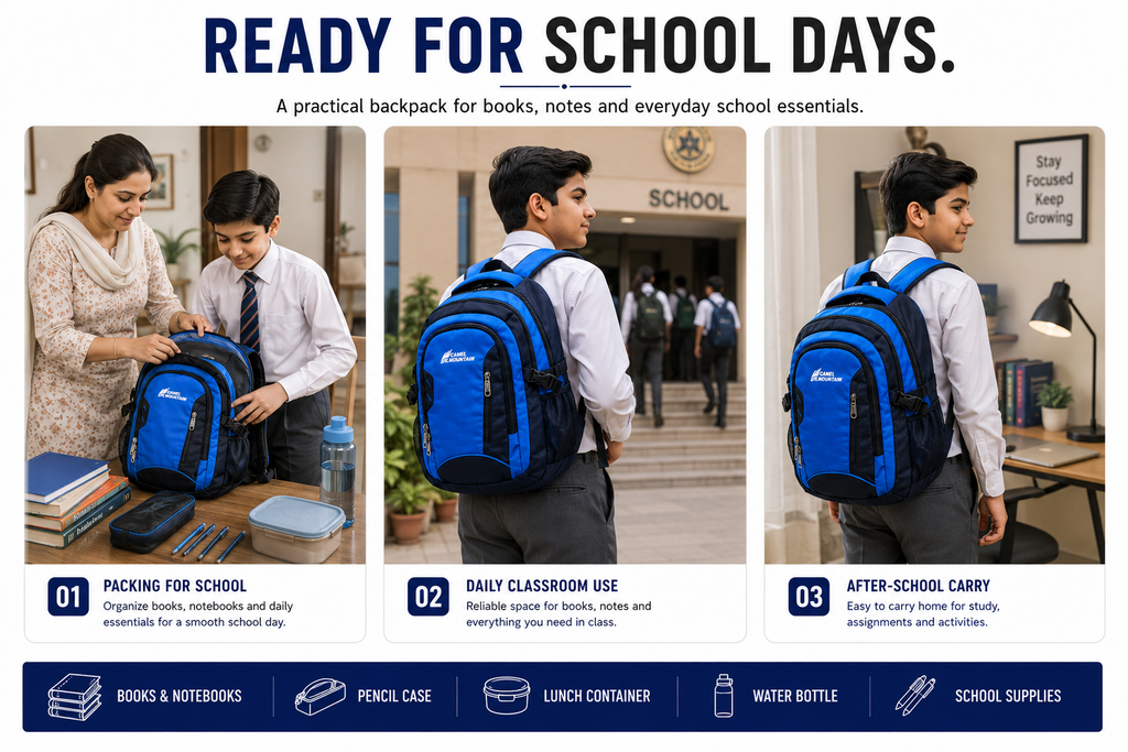 Camel mountain Smart Organizer Backpack – Laptop Compartment, Phone Pocket & Easy-Access Storage for School, Work & Daily Use