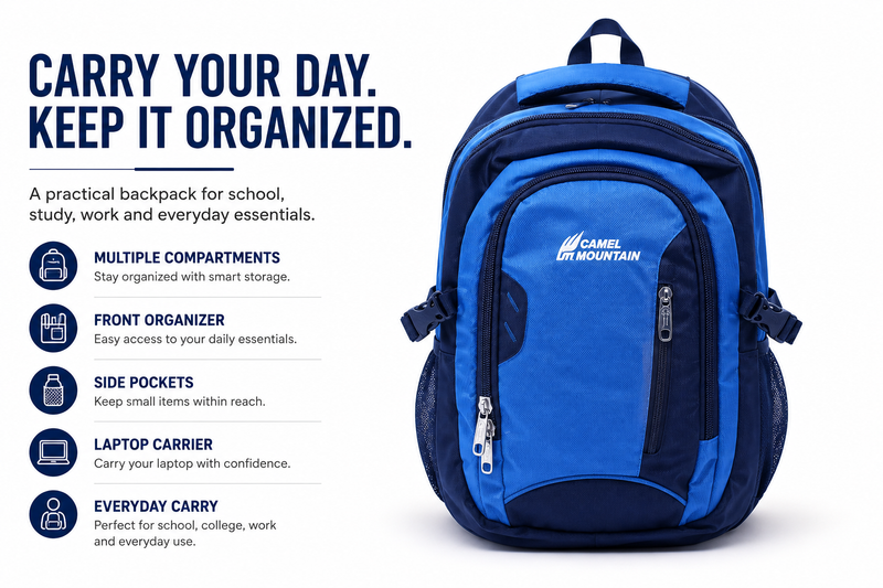 Camel mountain Smart Organizer Backpack – Laptop Compartment, Phone Pocket & Easy-Access Storage for School, Work & Daily Use
