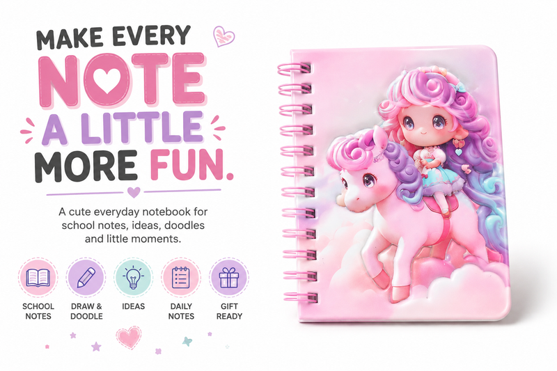 Adorable Unicorn Spiral Notebook – Fun Kids Journal for School, Drawing, Doodling, Notes & Creative Ideas