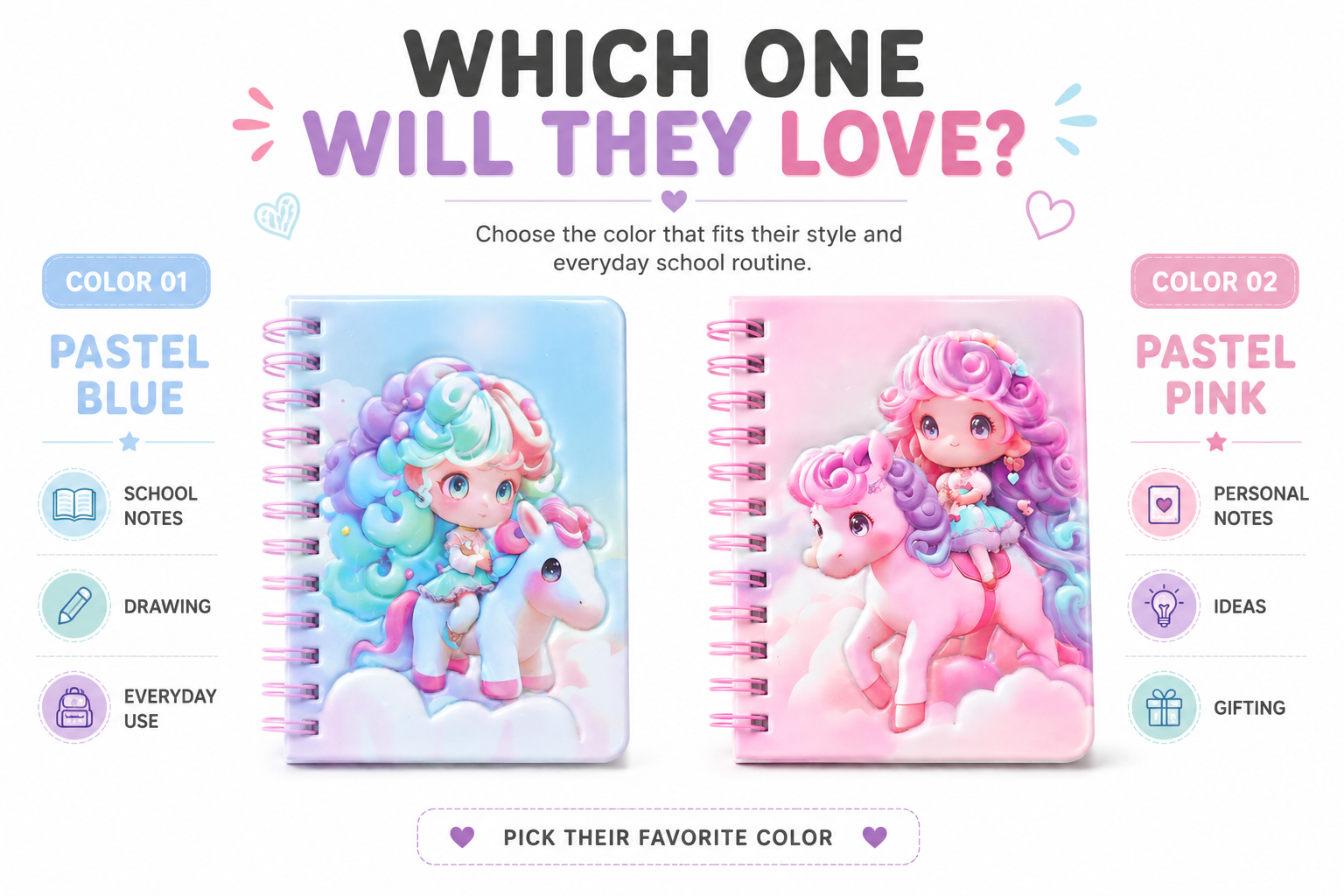 Adorable Unicorn Spiral Notebook – Fun Kids Journal for School, Drawing, Doodling, Notes & Creative Ideas