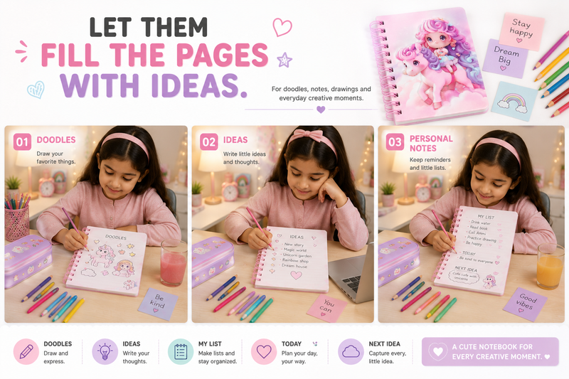 Adorable Unicorn Spiral Notebook – Fun Kids Journal for School, Drawing, Doodling, Notes & Creative Ideas