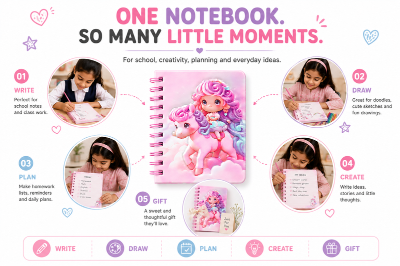 Adorable Unicorn Spiral Notebook – Fun Kids Journal for School, Drawing, Doodling, Notes & Creative Ideas