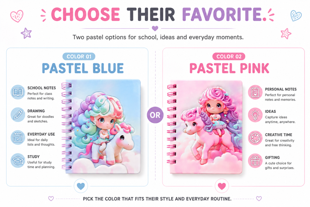 Adorable Unicorn Spiral Notebook – Fun Kids Journal for School, Drawing, Doodling, Notes & Creative Ideas