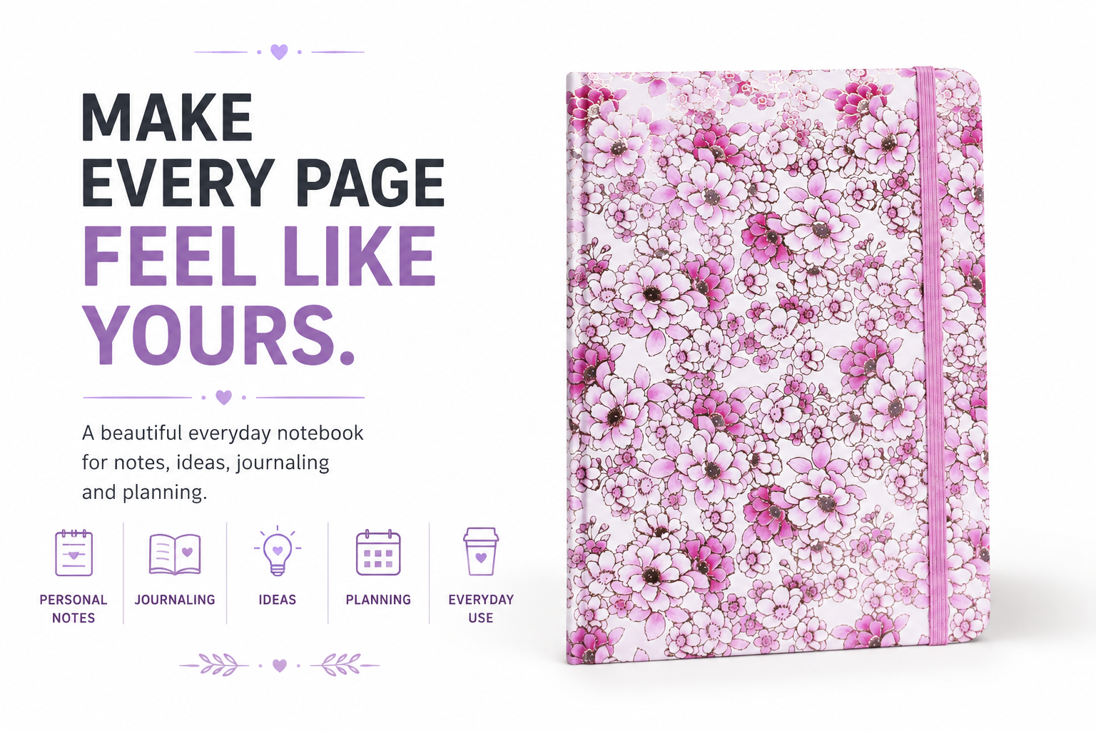 Elegant Floral Notebook for Journaling – Beautiful Pink Flower Journal for Notes, Ideas, Planning & Daily Writing
