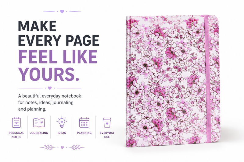 Elegant Floral Notebook for Journaling – Beautiful Pink Flower Journal for Notes, Ideas, Planning & Daily Writing