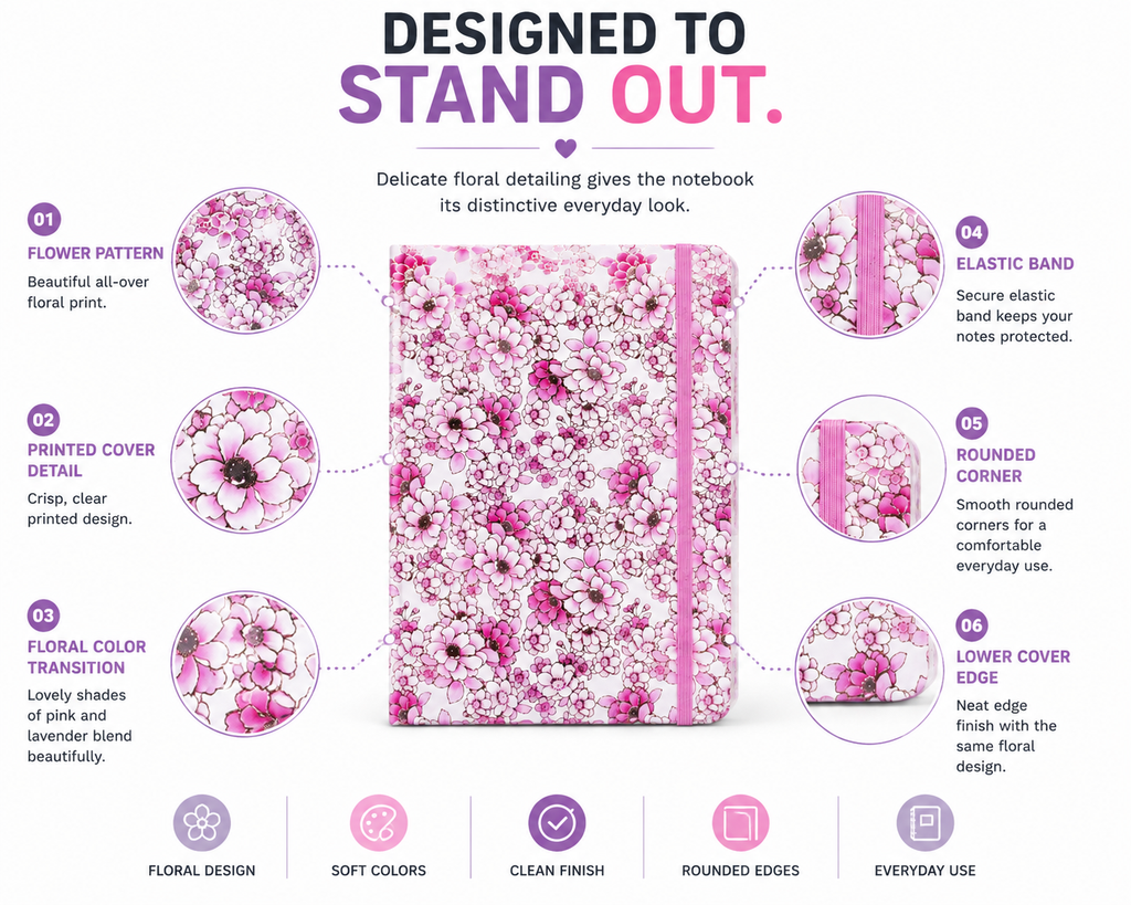 Elegant Floral Notebook for Journaling – Beautiful Pink Flower Journal for Notes, Ideas, Planning & Daily Writing