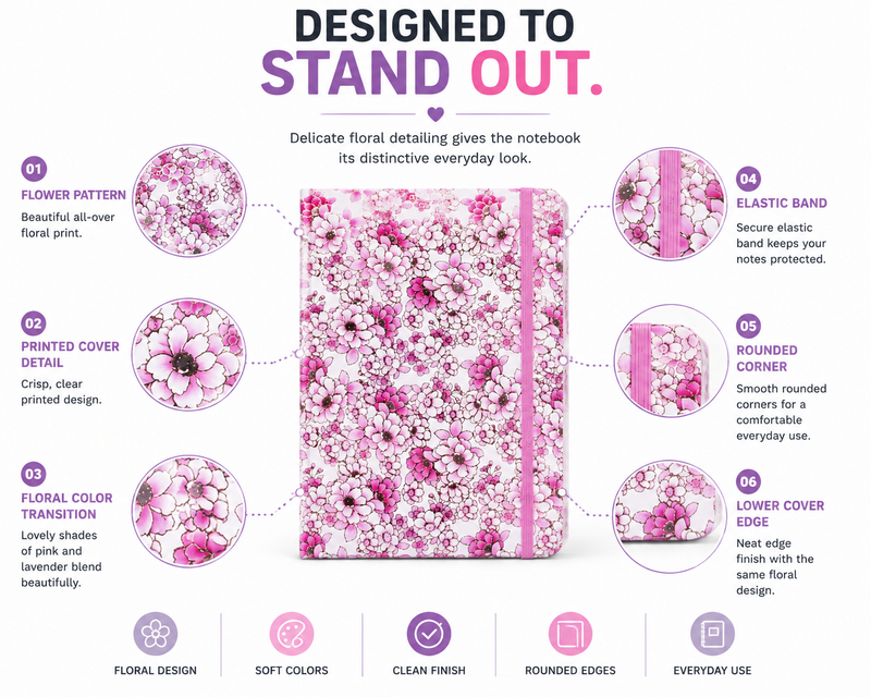Elegant Floral Notebook for Journaling – Beautiful Pink Flower Journal for Notes, Ideas, Planning & Daily Writing