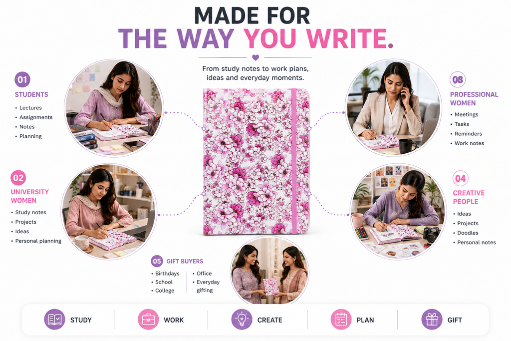 Elegant Floral Notebook for Journaling – Beautiful Pink Flower Journal for Notes, Ideas, Planning & Daily Writing