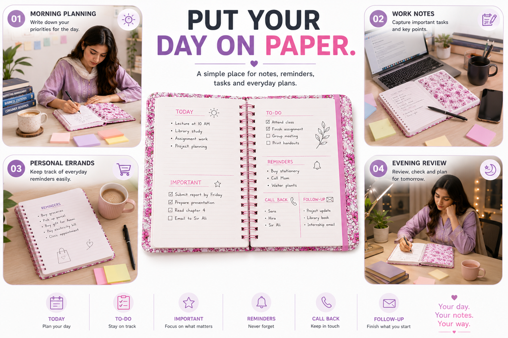Elegant Floral Notebook for Journaling – Beautiful Pink Flower Journal for Notes, Ideas, Planning & Daily Writing