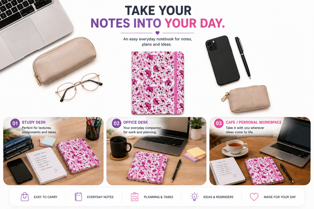 Elegant Floral Notebook for Journaling – Beautiful Pink Flower Journal for Notes, Ideas, Planning & Daily Writing