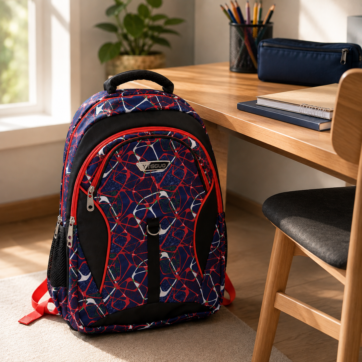 Colorful YIGUO School Backpack – Spacious Multi-Pocket Student Bag for School Books, Stationery & Essentials