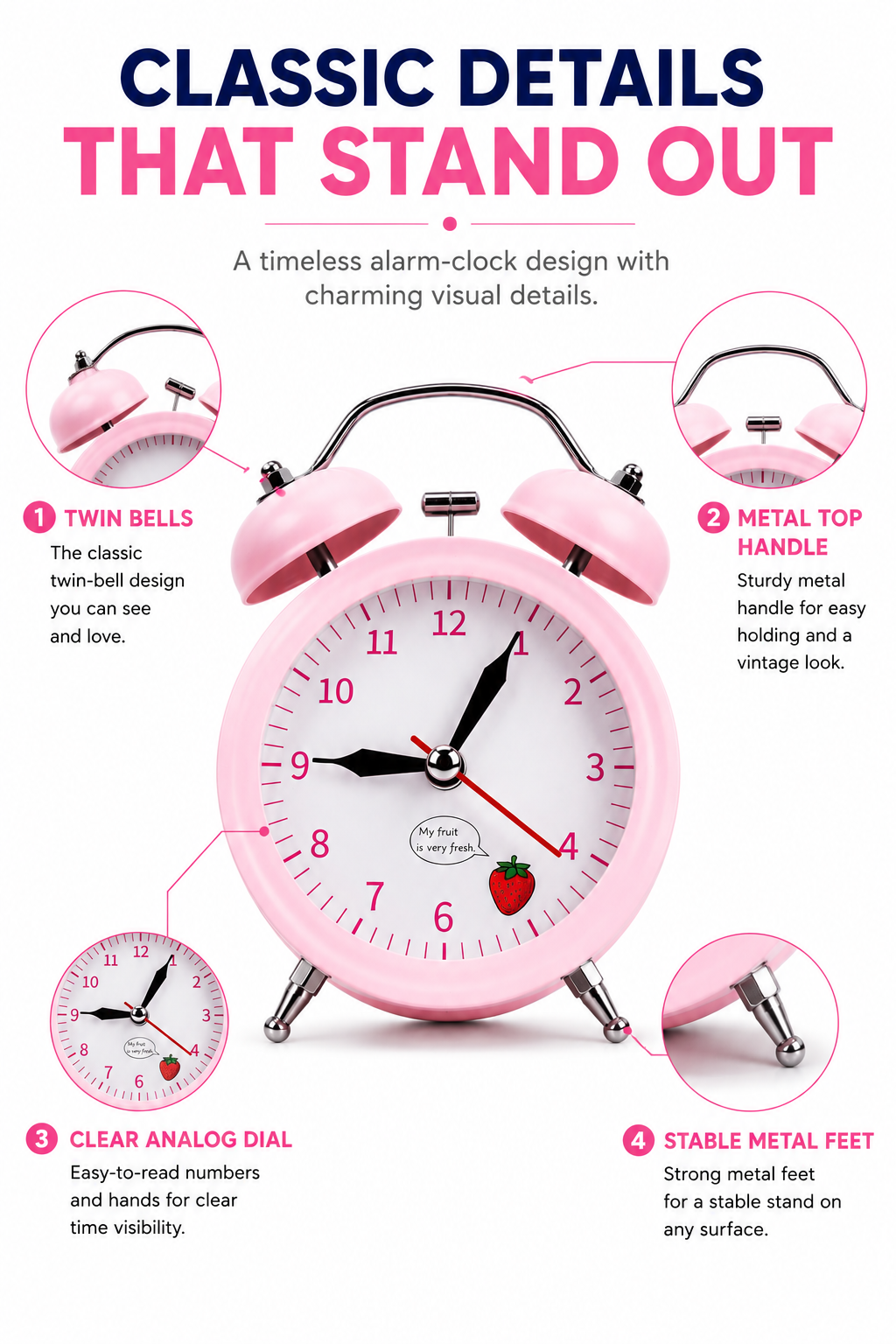 Alarm Clock – Classic Bedside Wake-Up Clock with Clear Time Display, Compact Design for Kids, Students, Adults & Everyday Use