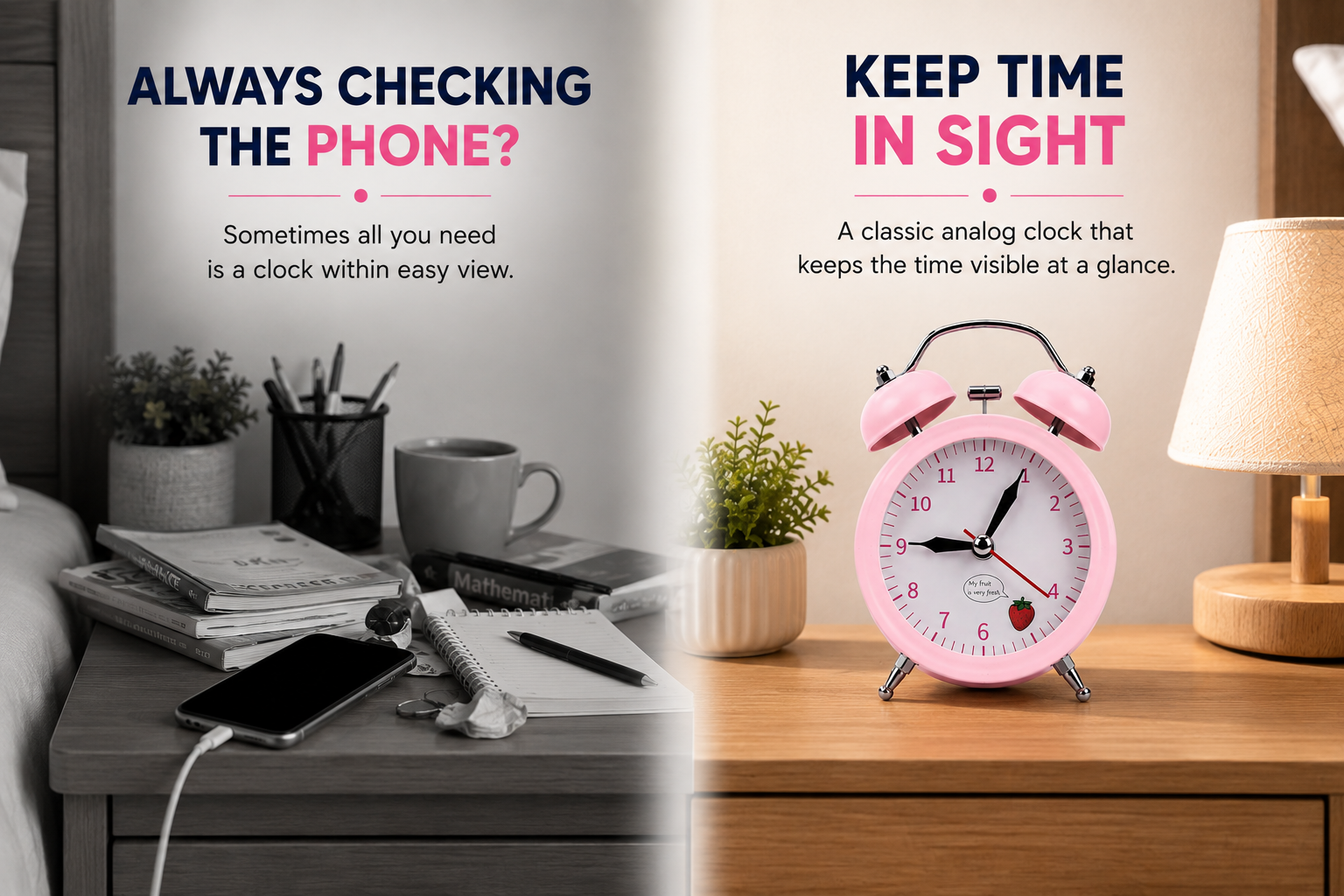 Alarm Clock – Classic Bedside Wake-Up Clock with Clear Time Display, Compact Design for Kids, Students, Adults & Everyday Use