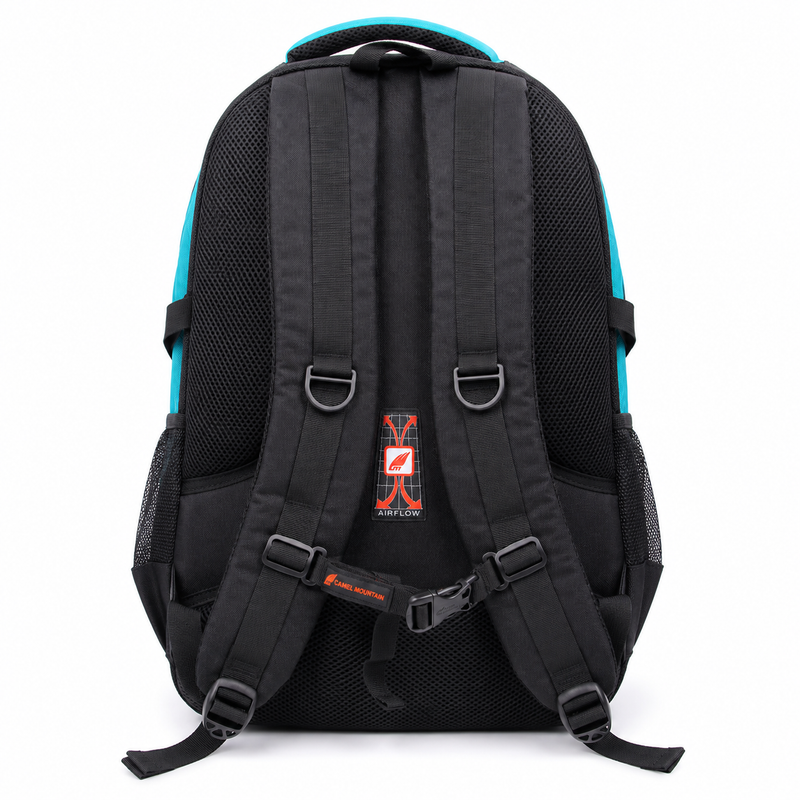 Turquoise & Black Camel Mountain Backpack – Multi-Compartment Student Bag for School, College, Books & Daily Essentials
