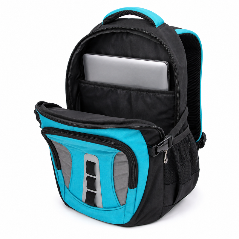 Turquoise & Black Camel Mountain Backpack – Multi-Compartment Student Bag for School, College, Books & Daily Essentials