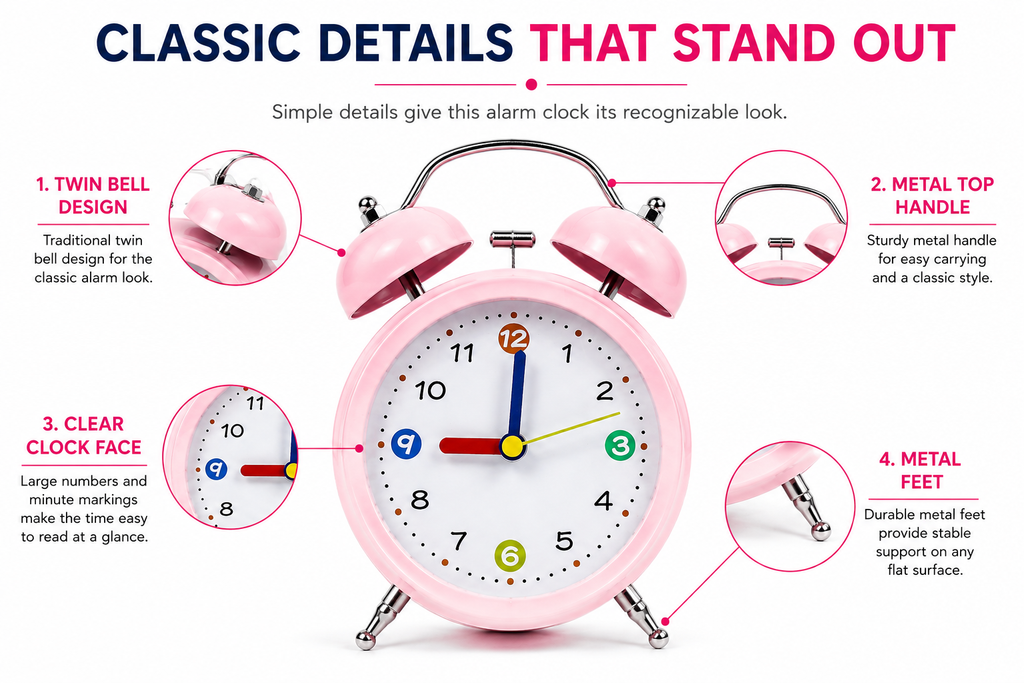 Table Alarm Clock – Compact Bedside Wake-Up Clock with Clear Display for Daily Morning Routines