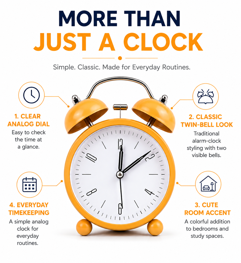 Compact Alarm Clock – Simple & Practical Bedside Wake-Up Clock with Clear Time Display for Bedroom, Study Table, Office & Everyday Use