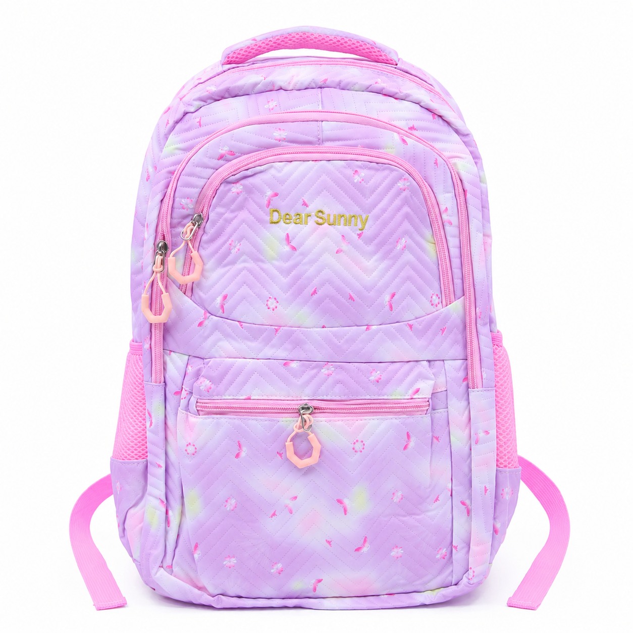 Girls School Backpack – Cute Lavender Pink Multi-Compartment Bag with Bottle Holder, Front Pockets