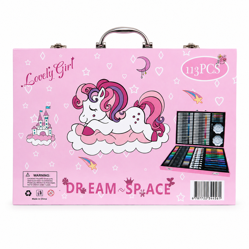 113-Piece Girls Art & Craft Set with Unicorn Carrying Case – Complete Drawing, Coloring & Painting Kit