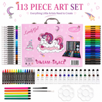 113-Piece Girls Art & Craft Set with Unicorn Carrying Case – Complete Drawing, Coloring & Painting Kit