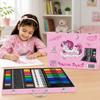 113-Piece Girls Art & Craft Set with Unicorn Carrying Case – Complete Drawing, Coloring & Painting Kit
