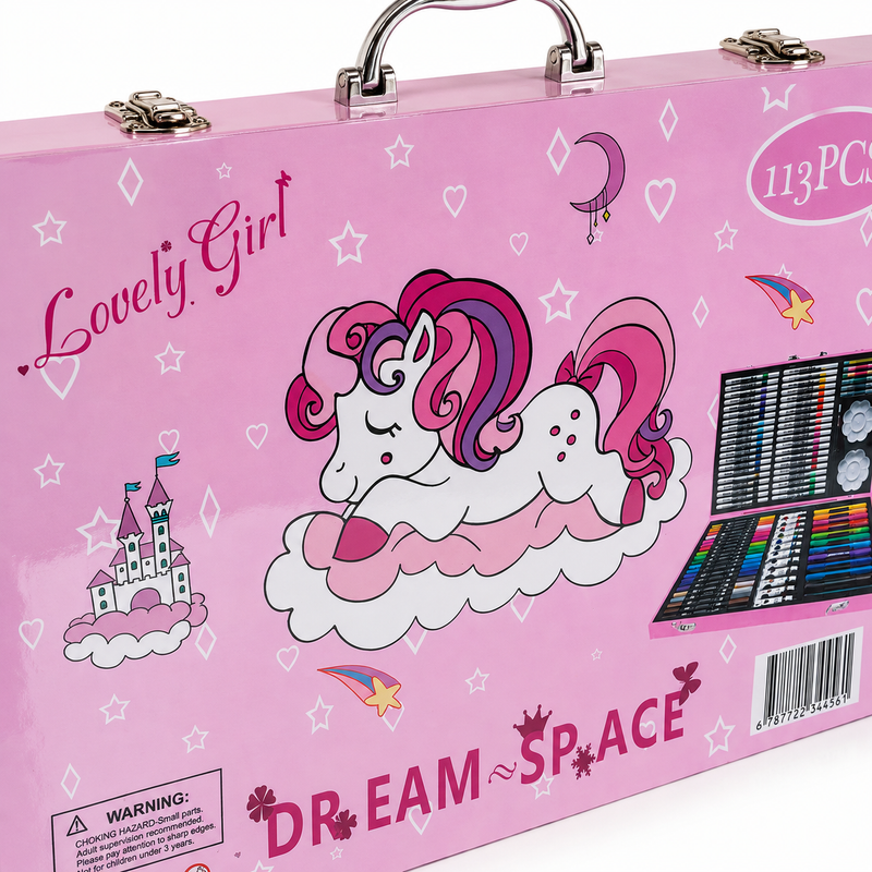 113-Piece Girls Art & Craft Set with Unicorn Carrying Case – Complete Drawing, Coloring & Painting Kit