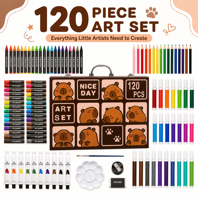 120-Piece Complete Art & Craft Set for Kids – All-in-One Drawing, Coloring & Painting Kit