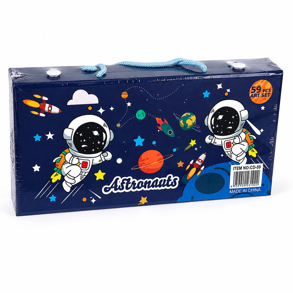 59-Piece Kids Art Set  Space-Themed Creative Drawing & Colouring Kit with Complete Art Supplies, Portable Carrying Case