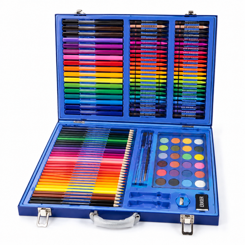 128-Piece Kids Art & Craft Set in Space-Themed Carrying Case – Complete Drawing, Coloring & Painting Kit with Colored Pencils, Crayons, Markers, Paints & Art Supplies