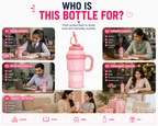 ce Cream Water Bottle for Kids – Cute Pink Drinking Bottle with Straw, Handle & Portable Design for School, Travel