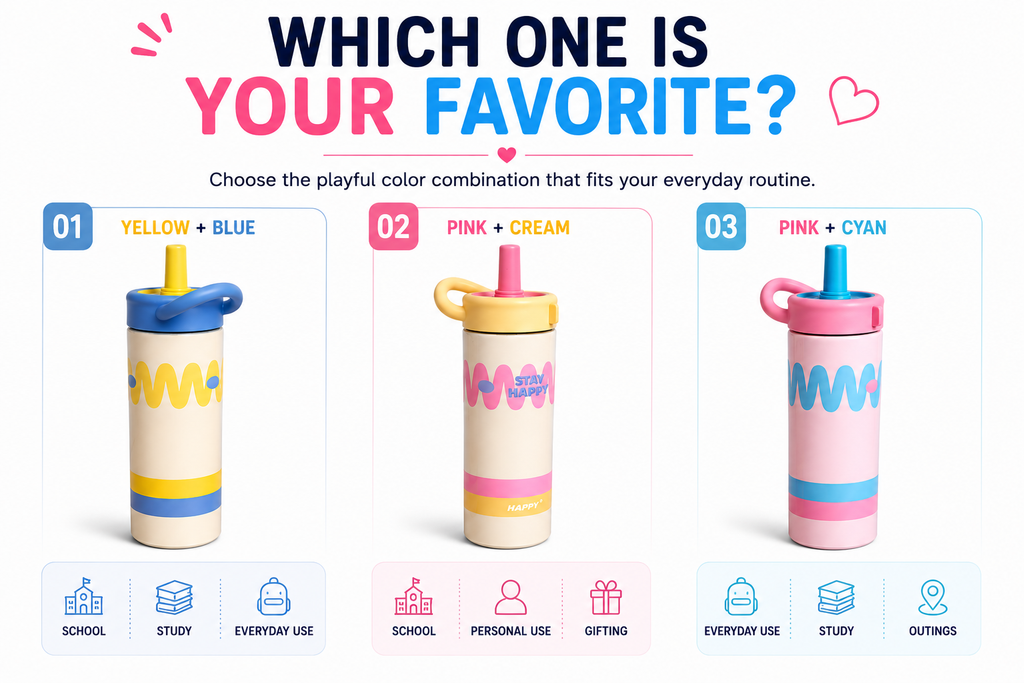 Kids Water Bottle with Straw – Cute Colorful Drinking Bottle with Easy-Grip Handle for School, Travel, Outdoor Activities & Everyday Use