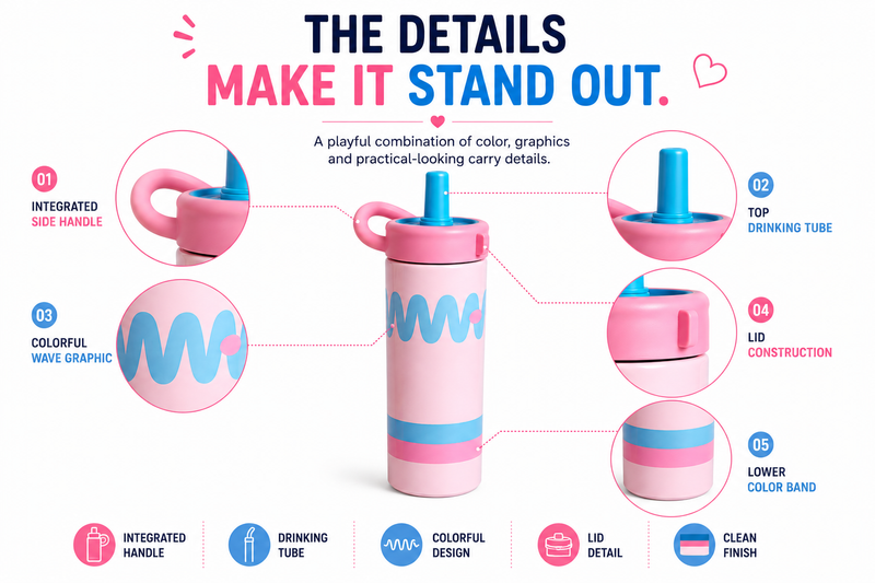 Kids Water Bottle with Straw – Cute Colorful Drinking Bottle with Easy-Grip Handle for School, Travel, Outdoor Activities & Everyday Use