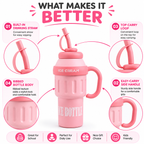 ce Cream Water Bottle for Kids – Cute Pink Drinking Bottle with Straw, Handle & Portable Design for School, Travel