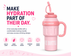 ce Cream Water Bottle for Kids – Cute Pink Drinking Bottle with Straw, Handle & Portable Design for School, Travel