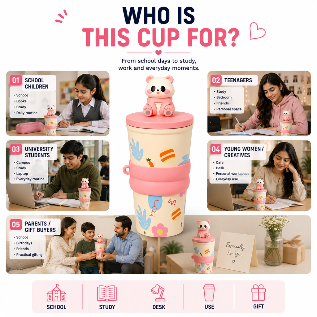 Cute Bear Kids Cup with Lid & Character Topper | Fun Drinking Cup