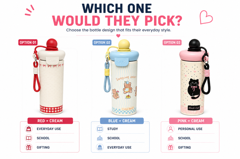 Cute Sleeping Bear Water Bottle for Kids – Fun Design with Carry Cord