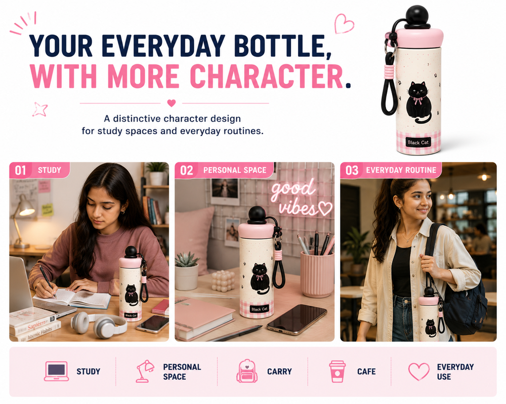Cute Sleeping Bear Water Bottle for Kids – Fun Design with Carry Cord