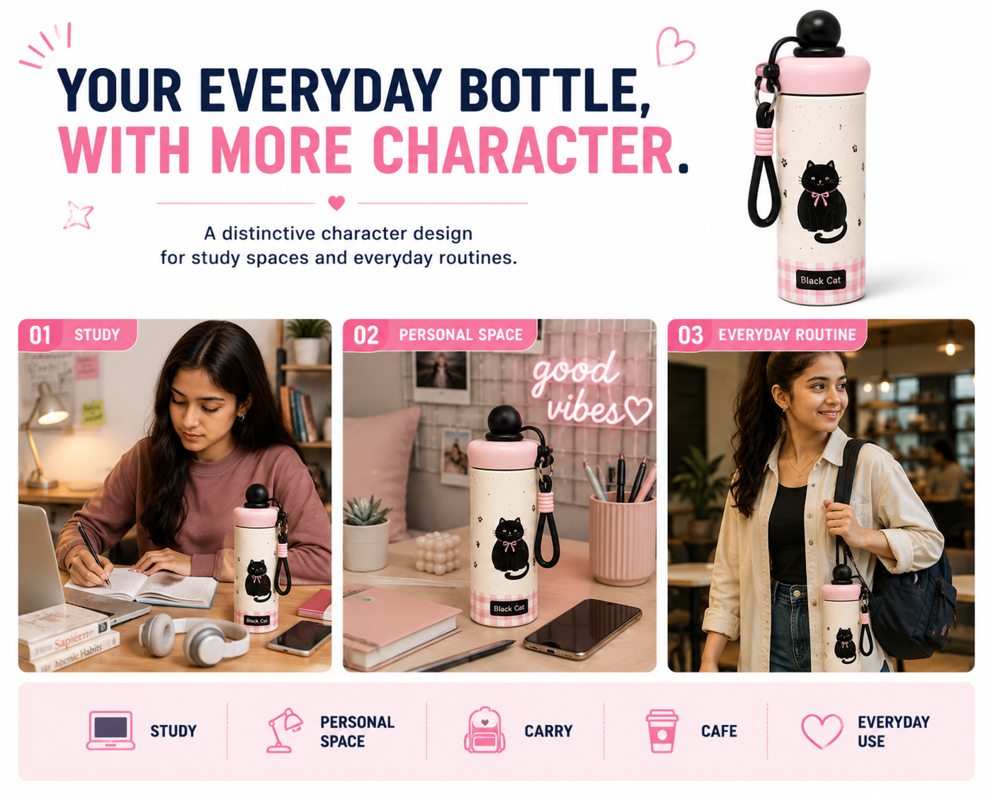 Cute Sleeping Bear Water Bottle for Kids – Fun Design with Carry Cord