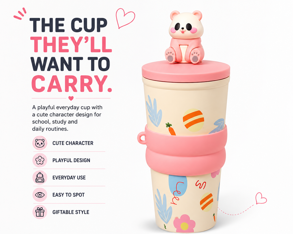 Cute Bear Kids Cup with Lid & Character Topper | Fun Drinking Cup