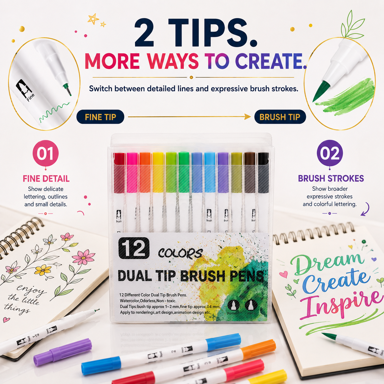 Dual tip brush marker 12 colour
