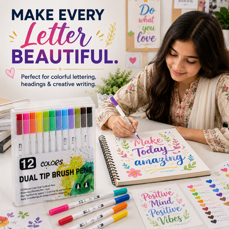 Dual tip brush marker 12 colour