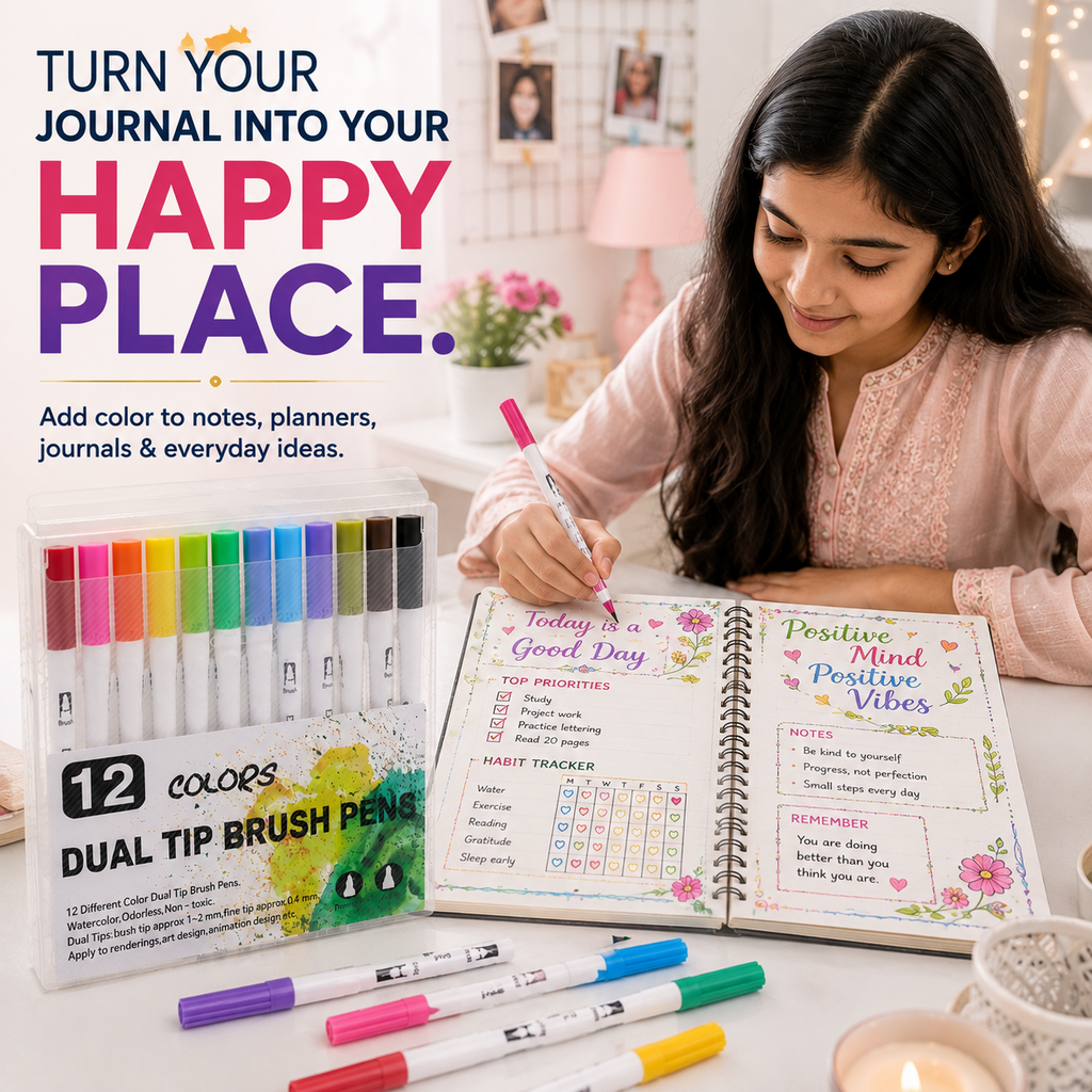 Dual tip brush marker 12 colour