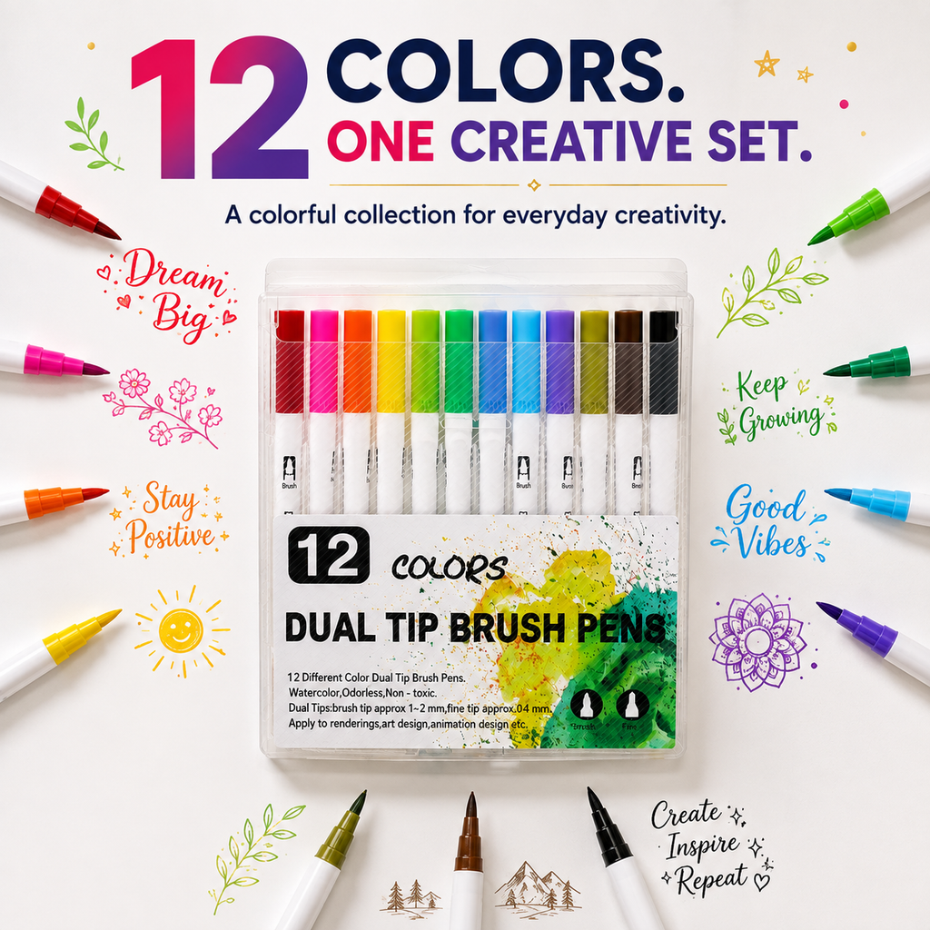 Dual tip brush marker 12 colour
