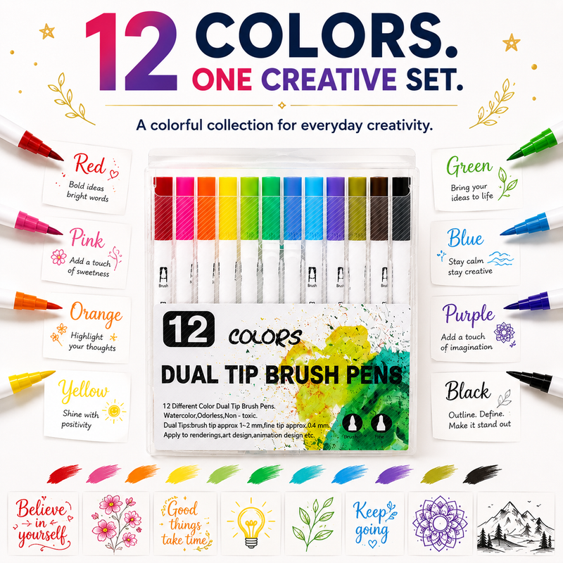 Dual tip brush marker 12 colour