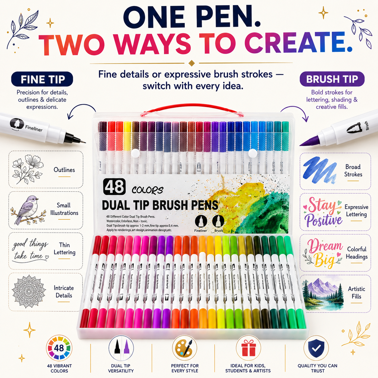 dual tip brush marker 48 colour