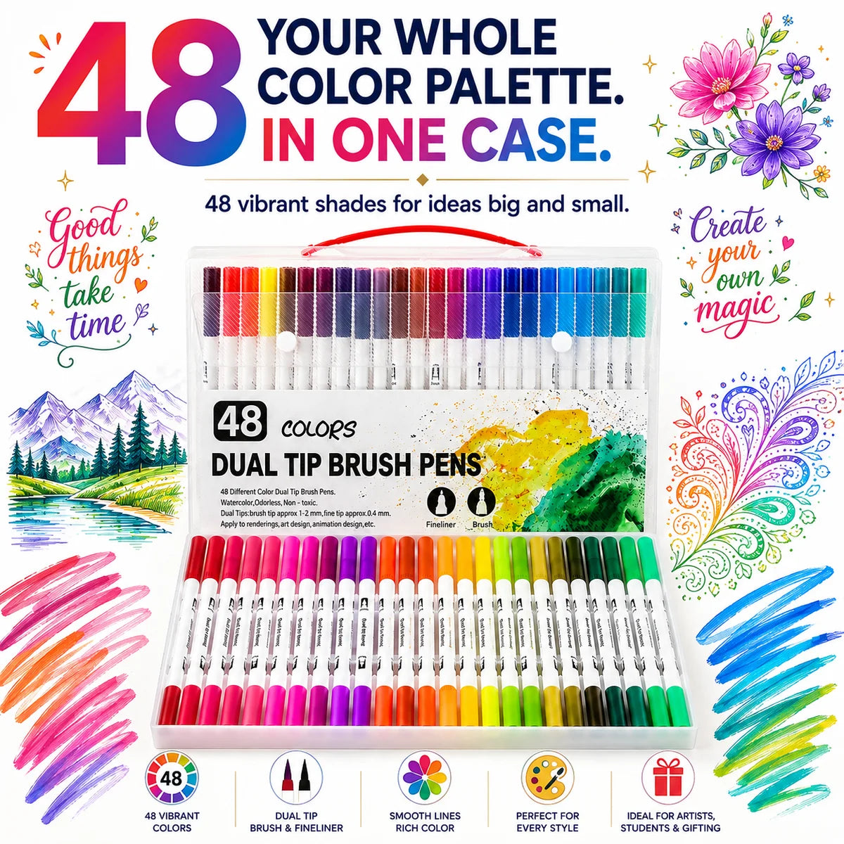 Dual tip brush marker 12-24-36-48 Colours