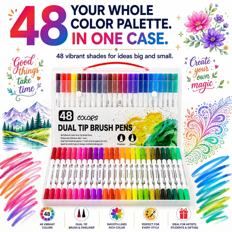 Dual tip brush marker 12-24-36-48 Colours