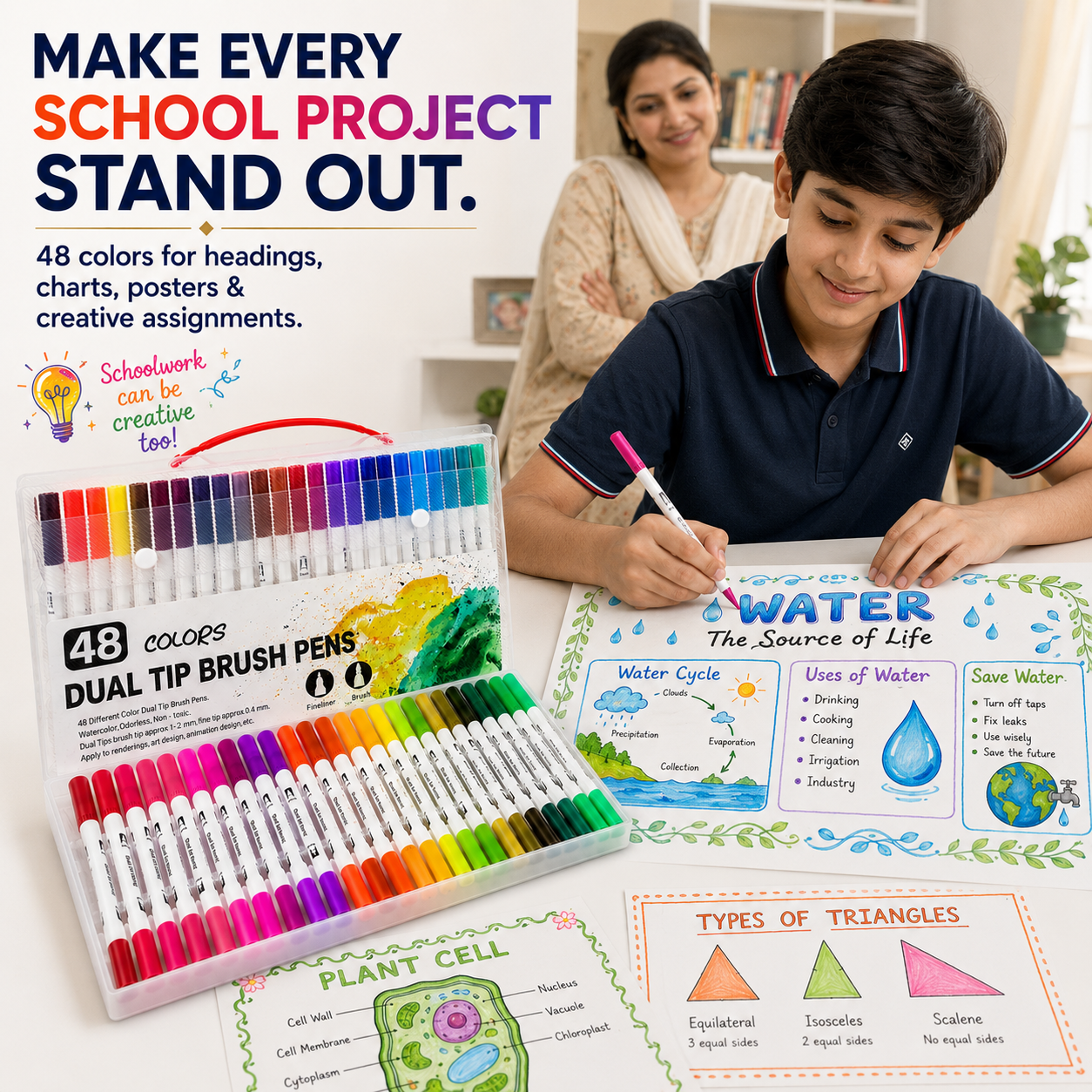 dual tip brush marker 48 colour