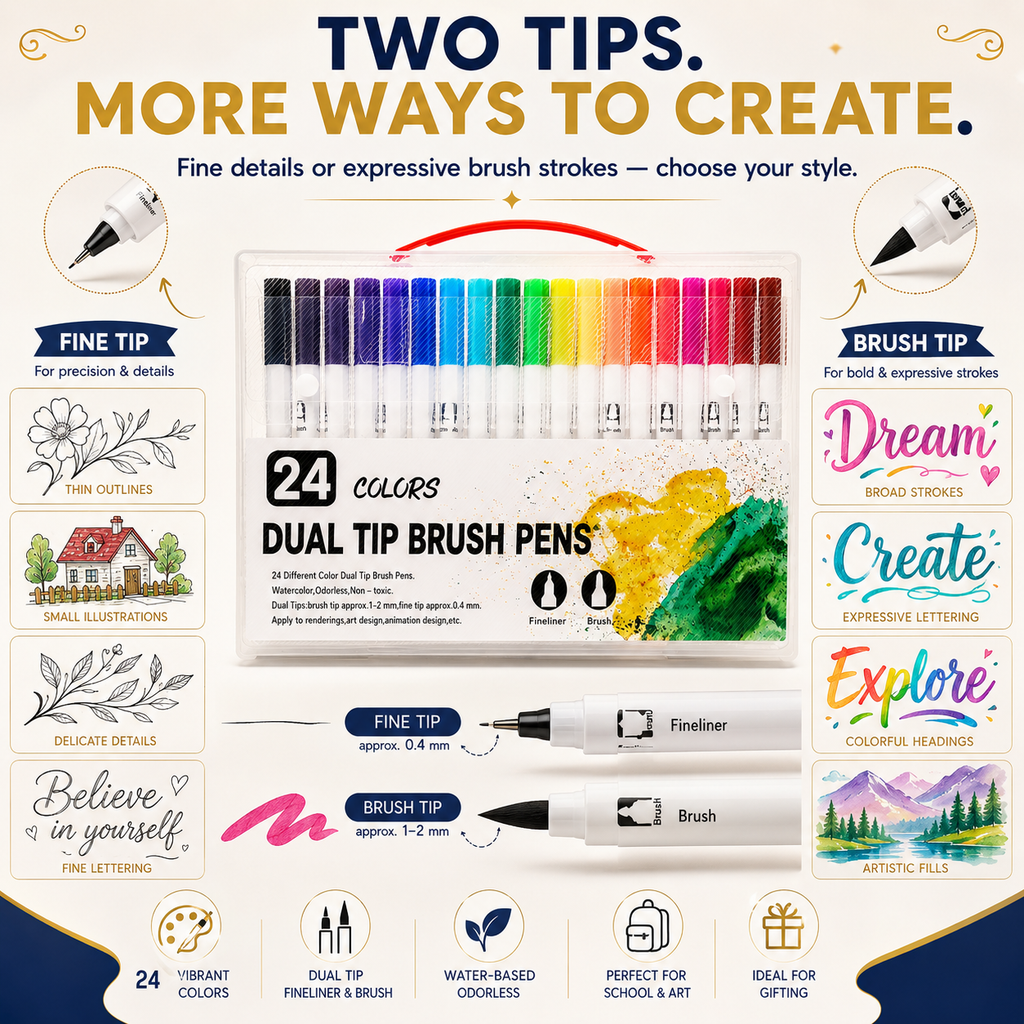dual tip brush marker 24 colour